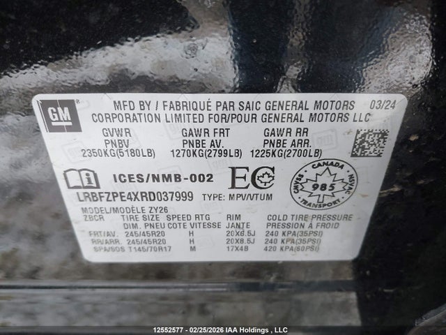 Aukcja sprzedaży 2024 Buick Envision Essence, vin: LRBFZPE4XRD037999, numer aukcji: 12552577