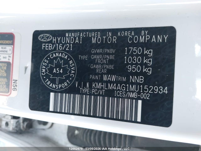KMHLM4AG1MU152934 Hyundai Elantra Preferred Ivt