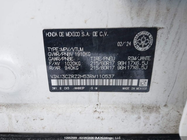 3CZRZ2H53RM110537 Honda Hr-v Sport-b