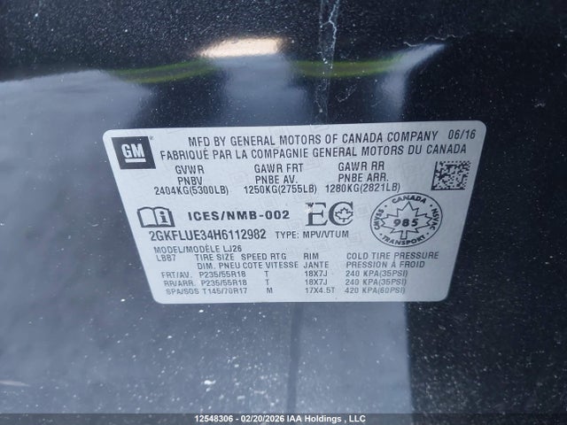 2017 Gmc Terrain Slt მანქანა იყიდება აუქციონზე, vin: 2GKFLUE34H6112982, აუქციონის ნომერი: 12548306