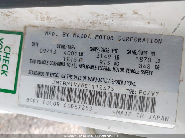 JM1BM1V76E1112375 Mazda Mazda3 Gs-sky