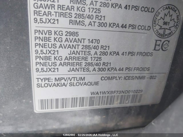 Продаж на аукціоні авто 2022 Audi Q7 55 Technik, vin: WA1WXBF73ND010229, номер лоту: 12552593