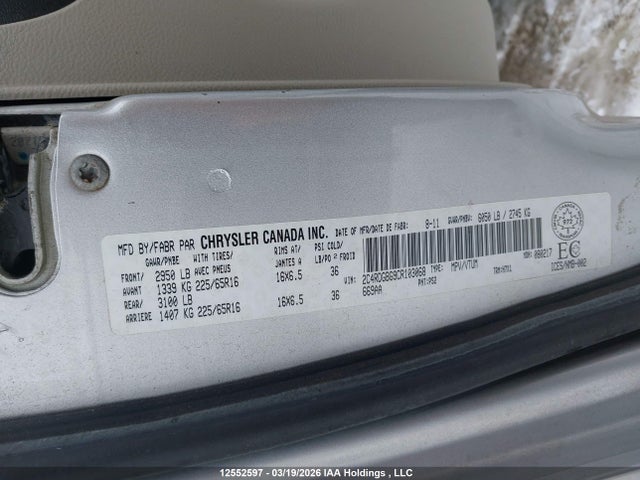 Aukcja sprzedaży 2012 Dodge Grand Caravan Se, vin: 2C4RDGBG9CR103068, numer aukcji: 12552597