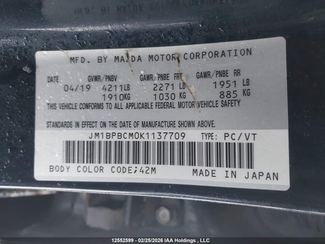 JM1BPBCM0K1137709 Mazda MAZDA3