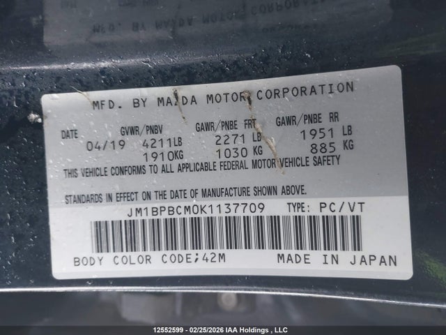 JM1BPBCM0K1137709 Mazda MAZDA3