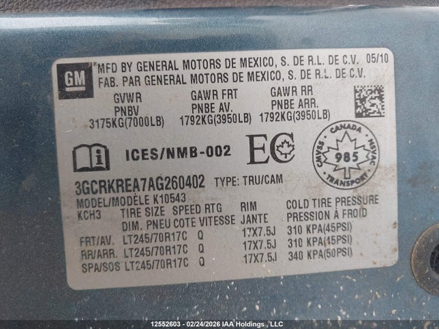 Продаж на аукціоні авто 2010 Chevrolet Silverado 1500 Ls, vin: 3GCRKREA7AG260402, номер лоту: 12552603