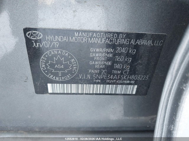 Продажа на аукционе авто 2019 Hyundai Sonata Limited/sel/sport, vin: 5NPE34AF5KH803223, номер лота: 12552618
