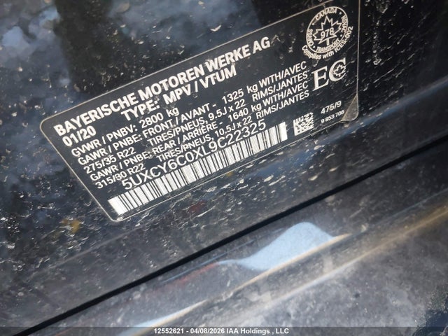 5UXCY6C0XL9C22325 BMW X6 Xdrive40i