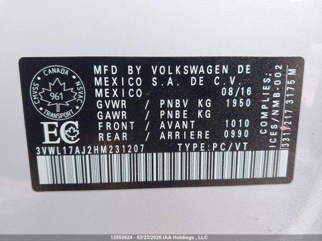 3VWL17AJ2HM231207 Volkswagen Jetta Sel/sel Premium