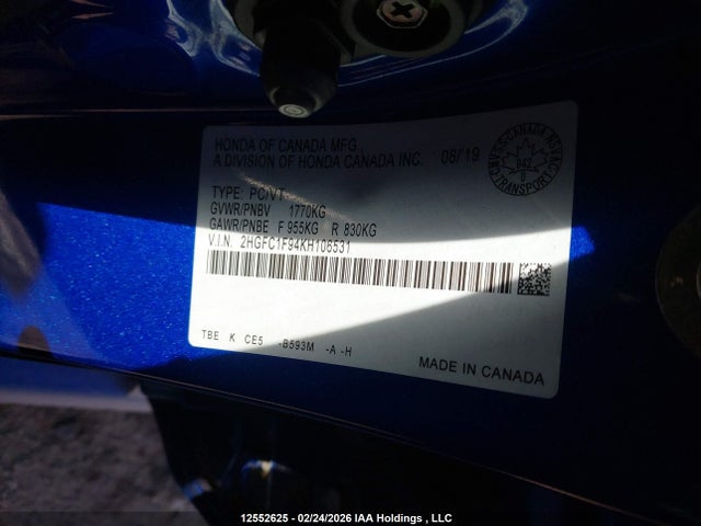 Honda CIVIC SEDAN 2019 2HGFC1F94KH106531 Image 9