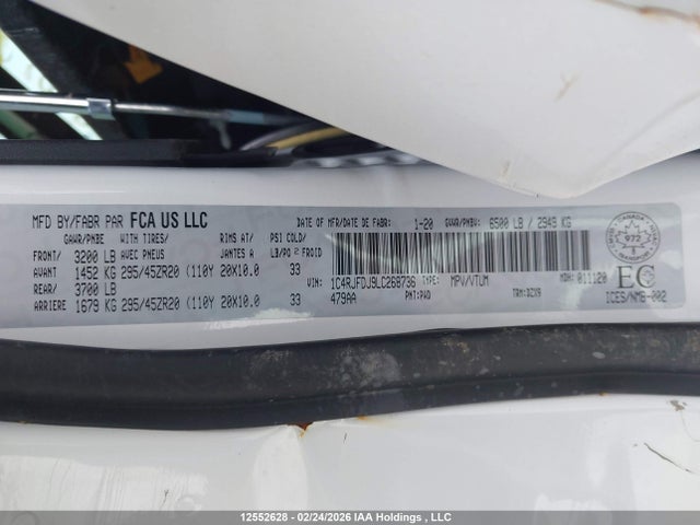Продажа на аукционе авто 2020 Jeep Grand Cherokee Srt, vin: 1C4RJFDJ9LC268736, номер лота: 12552628