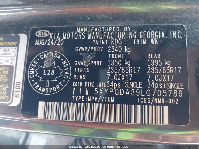 5XYPGDA39LG705789 KIA Sorento 2.4l Lx/2.4l Lx+/3.3l Lx+