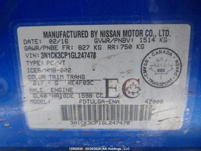 Aukcja sprzedaży 2016 Nissan Micra, vin: 3N1CK3CP1GL247478, numer aukcji: 12552638