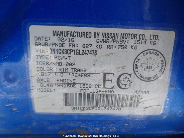 Aukcja sprzedaży 2016 Nissan Micra, vin: 3N1CK3CP1GL247478, numer aukcji: 12552638