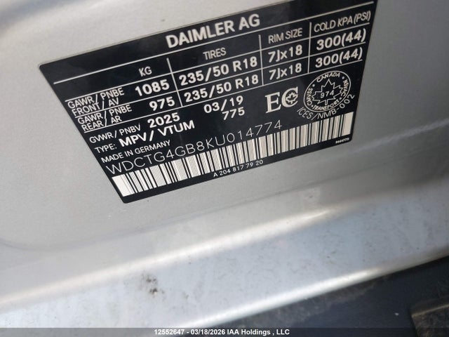 WDCTG4GB8KU014774 Mercedes-Benz Gla 250 4matic