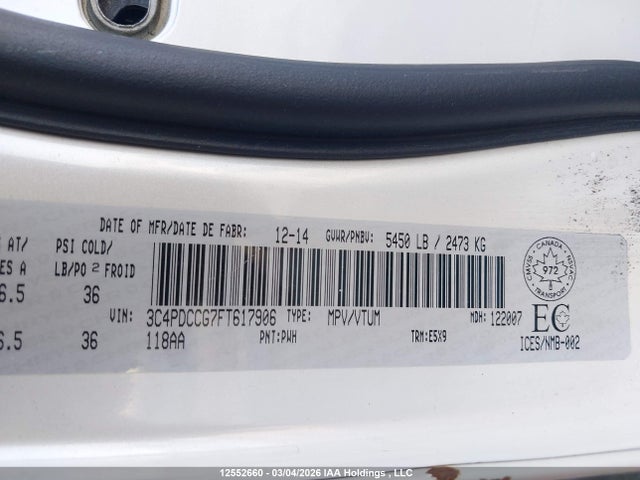 Aukcja sprzedaży 2015 Dodge Journey Sxt, vin: 3C4PDCCG7FT617906, numer aukcji: 12552660
