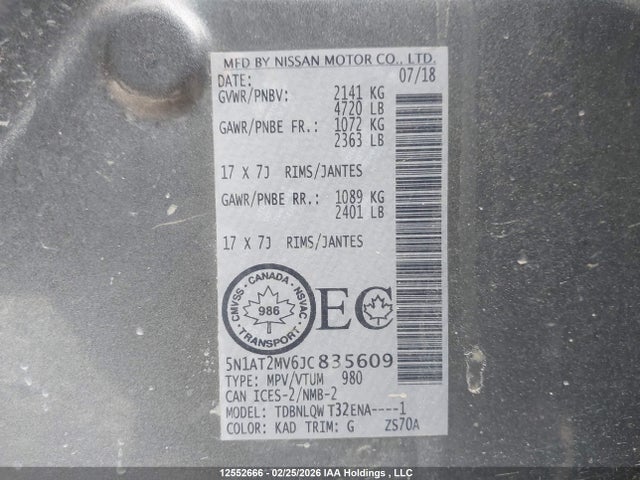 5N1AT2MV6JC835609 Nissan Rogue Midnight Edition/s/sl/sl W/propilot Assist/sv