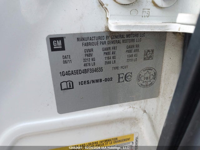 2011 Buick Lacrosse მანქანა იყიდება აუქციონზე, vin: 1G4GA5ED4BF394635, აუქციონის ნომერი: 12552681
