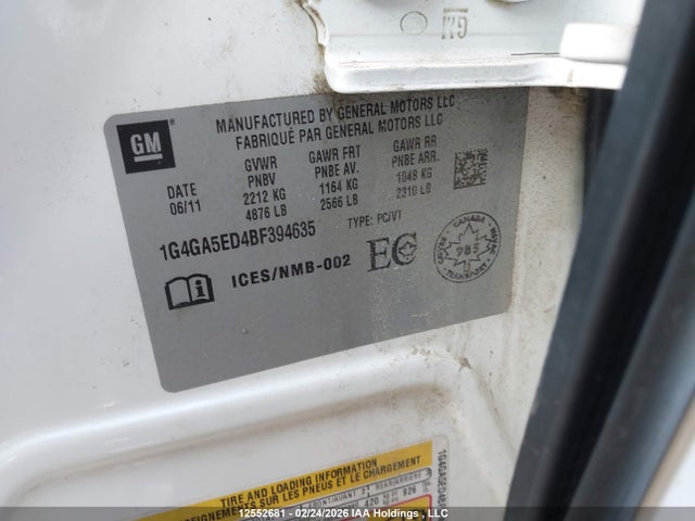 2011 Buick Lacrosse მანქანა იყიდება აუქციონზე, vin: 1G4GA5ED4BF394635, აუქციონის ნომერი: 12552681