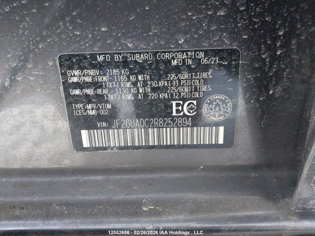 Aukcja sprzedaży 2024 Subaru Crosstrek Touring, vin: JF2GUADC2R8252894, numer aukcji: 12552686