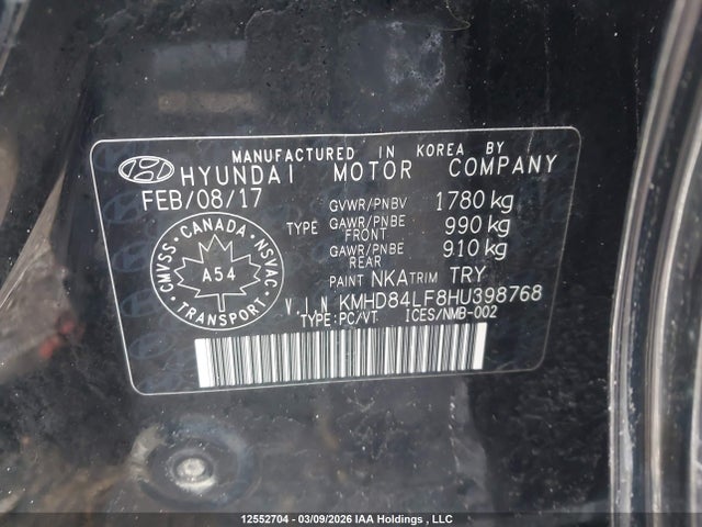 KMHD84LF8HU398768 Hyundai ELANTRA GL