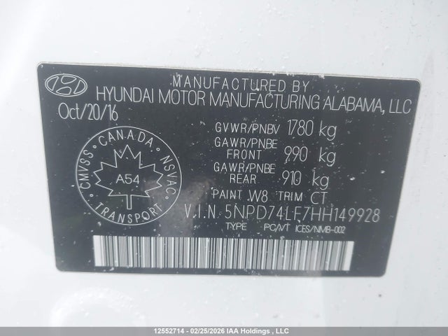 5NPD74LF7HH149928 Hyundai Elantra