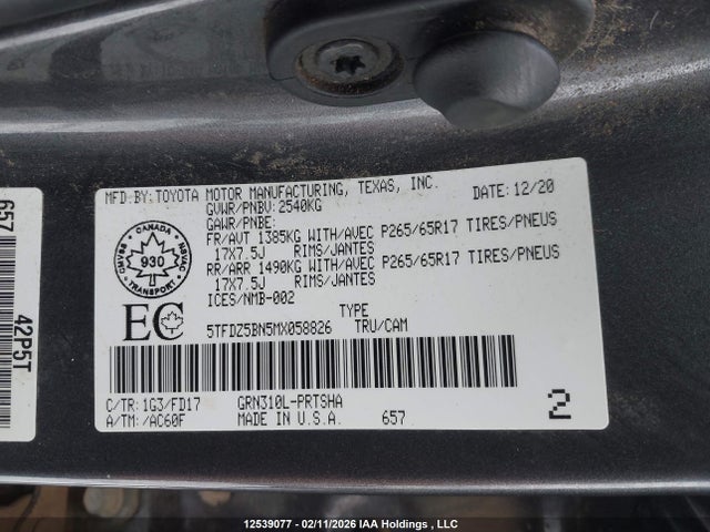 5TFDZ5BN5MX058826 Toyota Tacoma