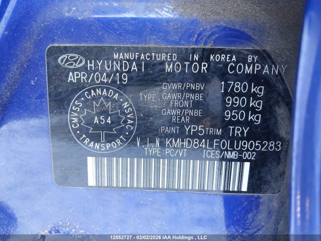KMHD84LF0LU905283 Hyundai Elantra Preferred With Sun And Safety Package Auto Ivt