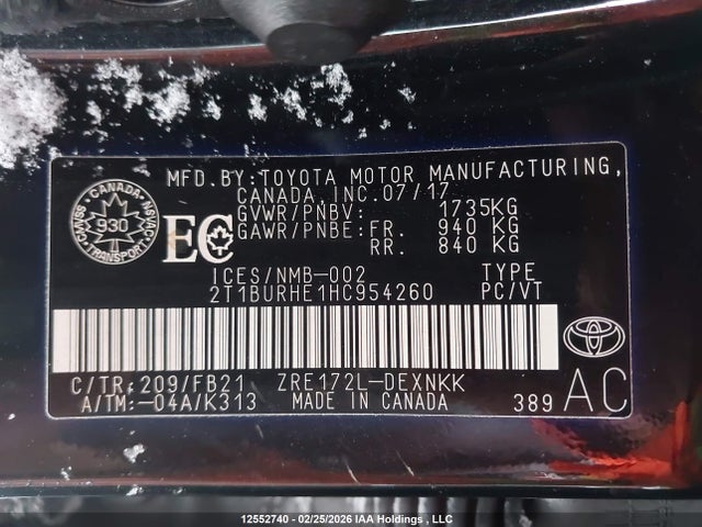 2T1BURHE1HC954260 Toyota COROLLA LE