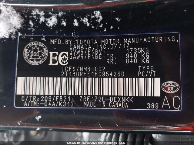 2T1BURHE1HC954260 Toyota COROLLA LE
