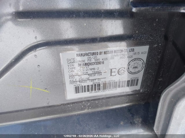 3N1AB8CV9SY339016 Nissan SENTRA SV