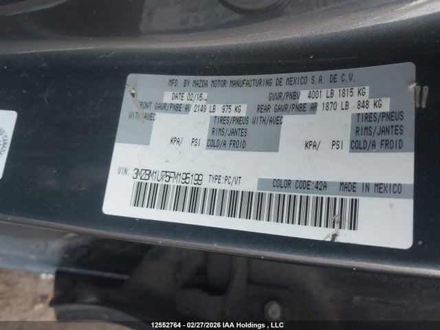 3MZBM1U75FM195199 Mazda Mazda3 Gx