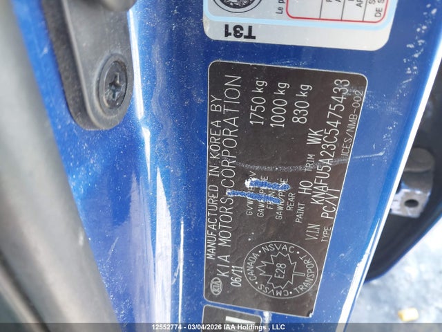 12552774 :رقم المزاد ، KNAFU5A23C5475433 vin ، 2012 Kia Forte5 2.0l Ex مزاد بيع