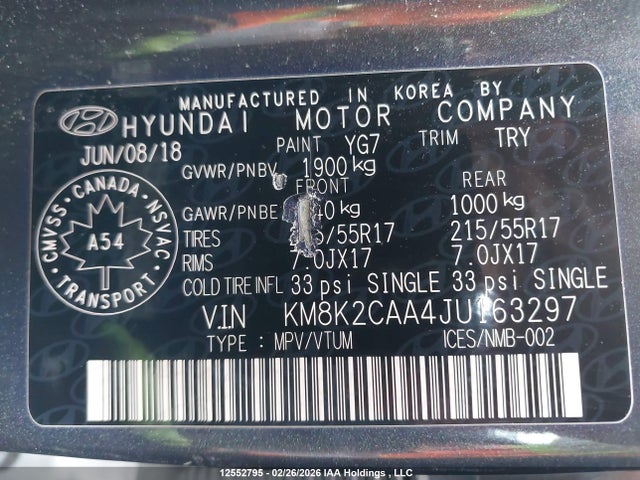 KM8K2CAA4JU163297 Hyundai Kona 2.0l Preferred