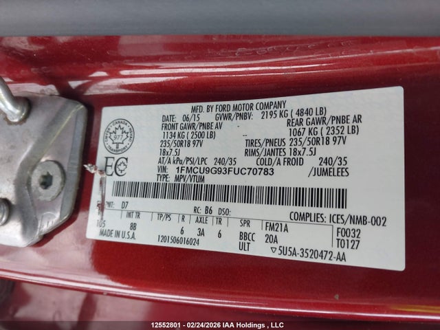 1FMCU9G93FUC70783 Ford ESCAPE SE