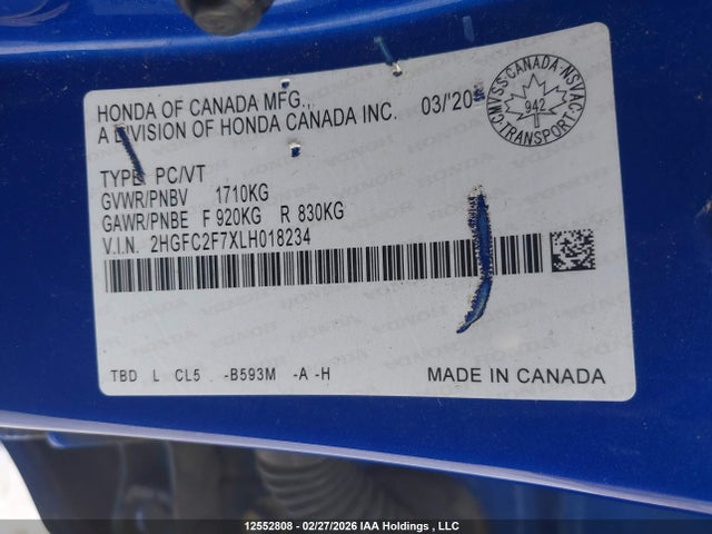2HGFC2F7XLH018234 Honda CIVIC EX