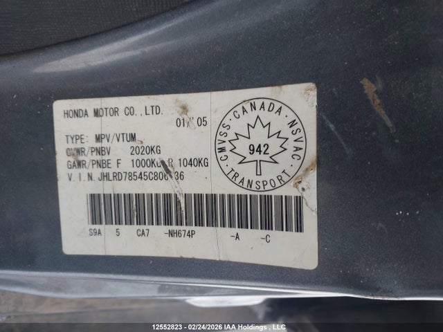 Aukcja sprzedaży 2005 Honda Cr-v Lx, vin: JHLRD78545C806436, numer aukcji: 12552823