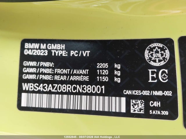 Продаж на аукціоні авто 2024 Bmw M4 Competition M Xdrive, vin: WBS43AZ08RCN38001, номер лоту: 12552845