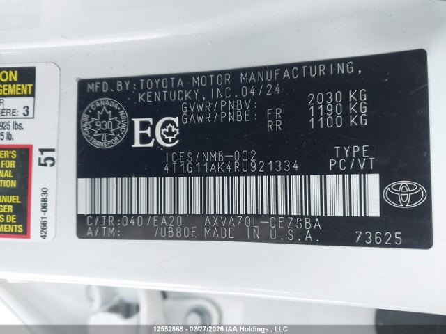 4T1G11AK4RU921334 Toyota Camry Se Night Shade/se