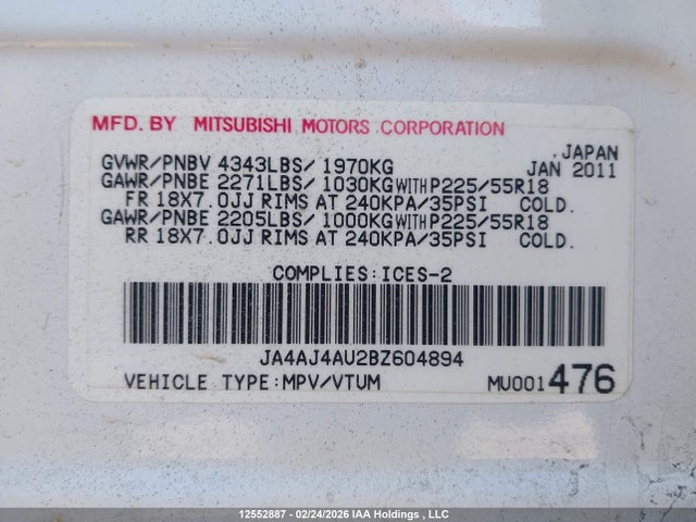 Продажа на аукционе авто 2011 Mitsubishi Rvr Gt, vin: JA4AJ4AU2BZ604894, номер лота: 12552887