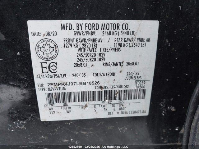 Продаж на аукціоні авто 2020 Ford Edge St Line, vin: 2FMPK4J97LBB18526, номер лоту: 12552899