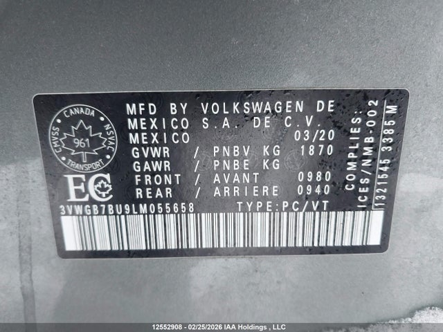 3VWGB7BU9LM055658 Volkswagen Jetta Sel Premium