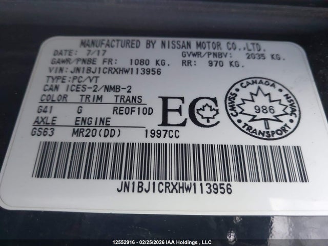 JN1BJ1CRXHW113956 Nissan Rogue Sport S/sv/sl