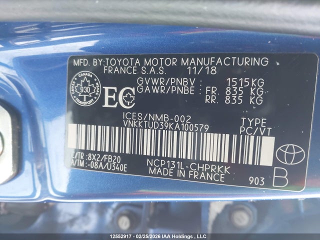 VNKKTUD39KA100579 Toyota Yaris L/le/se