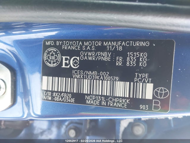 VNKKTUD39KA100579 Toyota Yaris L/le/se
