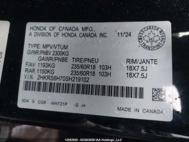 2HKRS6H70SH219102 Honda CR-V HYBRID
