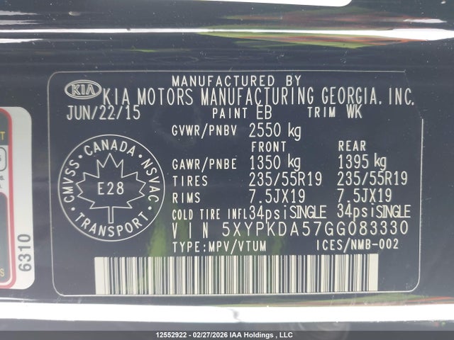 5XYPKDA57GG083330 KIA Sorento Sx/sx Limited