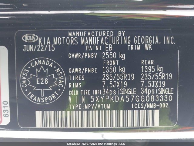 5XYPKDA57GG083330 KIA Sorento Sx/sx Limited