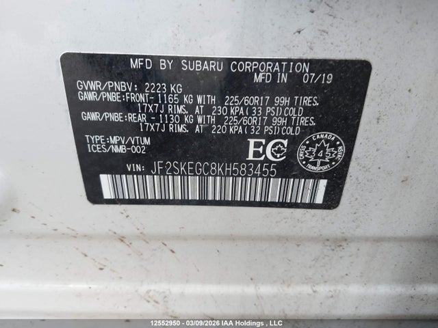 Aukcja sprzedaży 2019 Subaru Forester Premium, vin: JF2SKEGC8KH583455, numer aukcji: 12552950