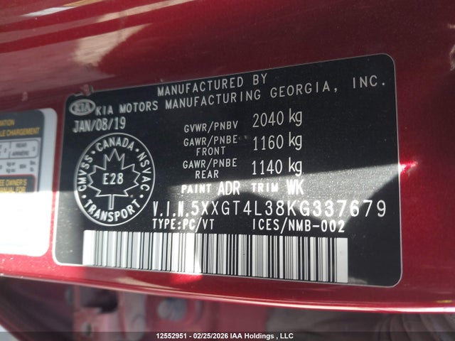 5XXGT4L38KG337679 KIA Optima